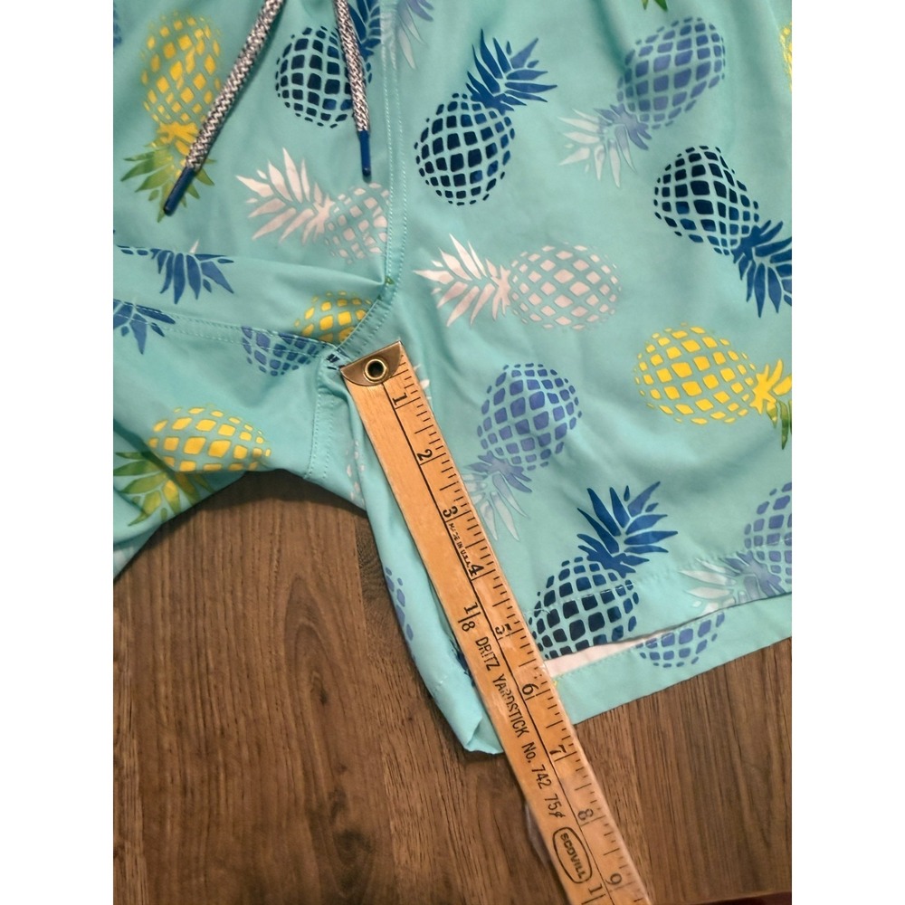 Rainforest Shorts Mens Medium Swim Trunks Blue Green Yellow Tie Waist Pineapples - Picture 11 of 14